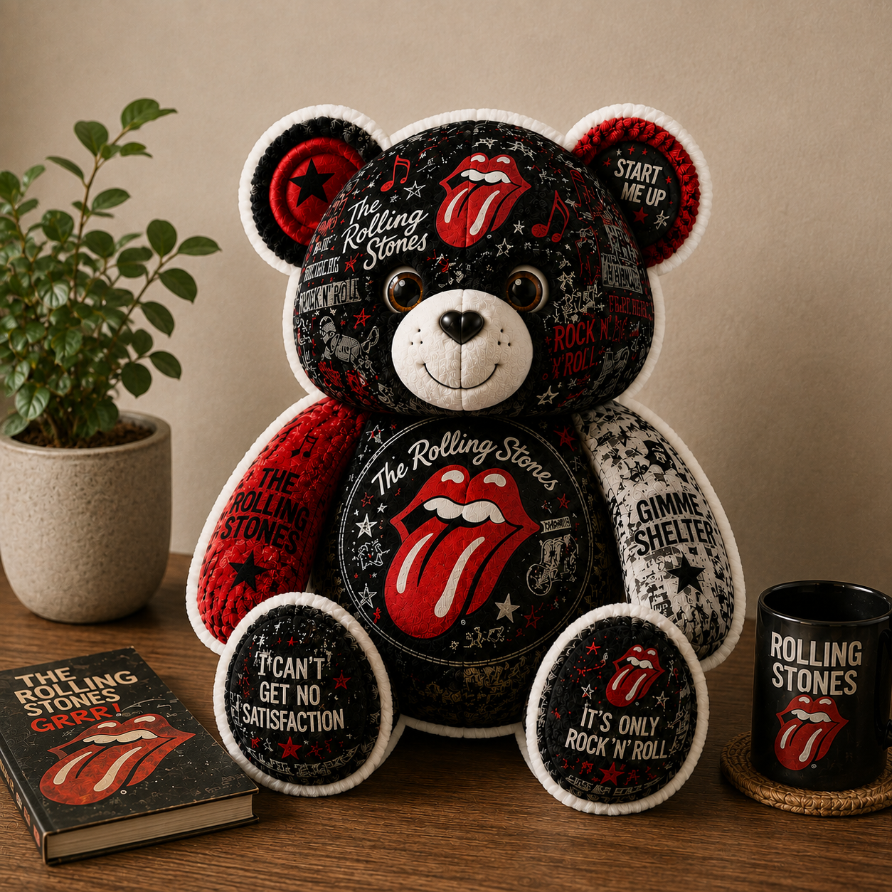 The Rolling Stones Bear Custom Shaped Pillow – Gift for Fans & Classic Rock Lovers