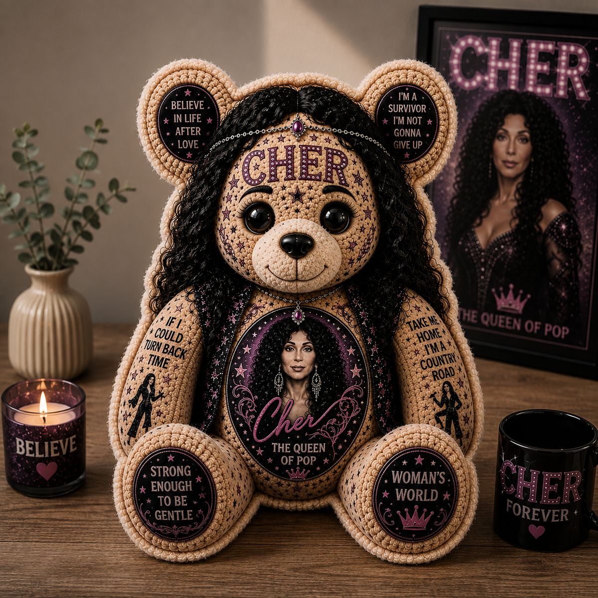 Cher Bear Custom Shaped Pillow – Gift for Classic Music Lover