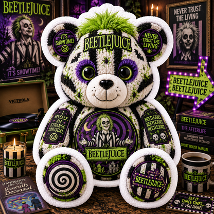 Beetlejuice Bear Custom Shaped Pillow – It’s Showtime Spooky Halloween Fan Gift