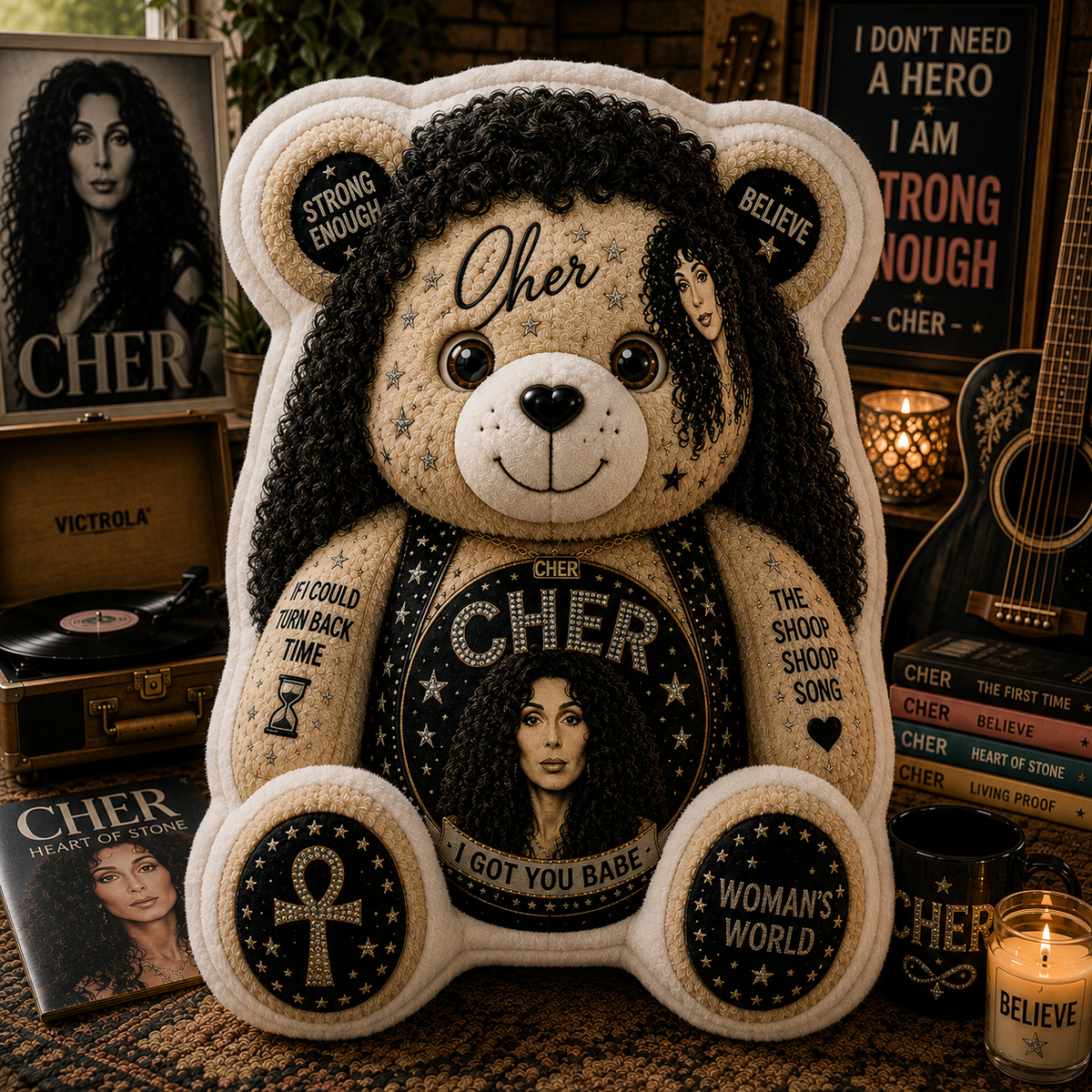 Cher Bear Custom Shaped Pillow – Classic Music Legend Gift