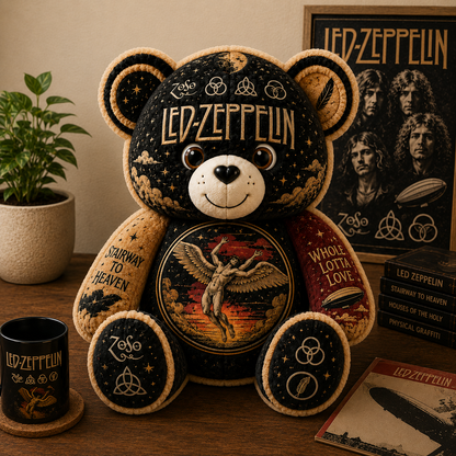 Led Zeppelin Bear Custom Shaped Pillow – Gift for Classic Music Lover