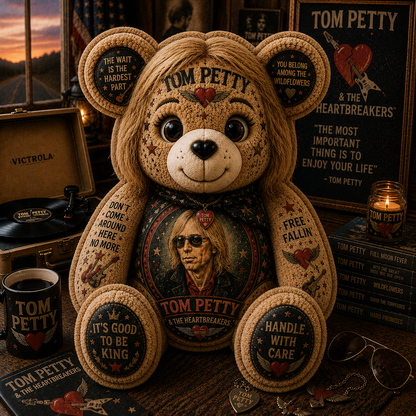Tom Petty Free Fallin’ Bear Custom Shaped Pillow – The Heartbreakers Classic Rock Music Lover Gift