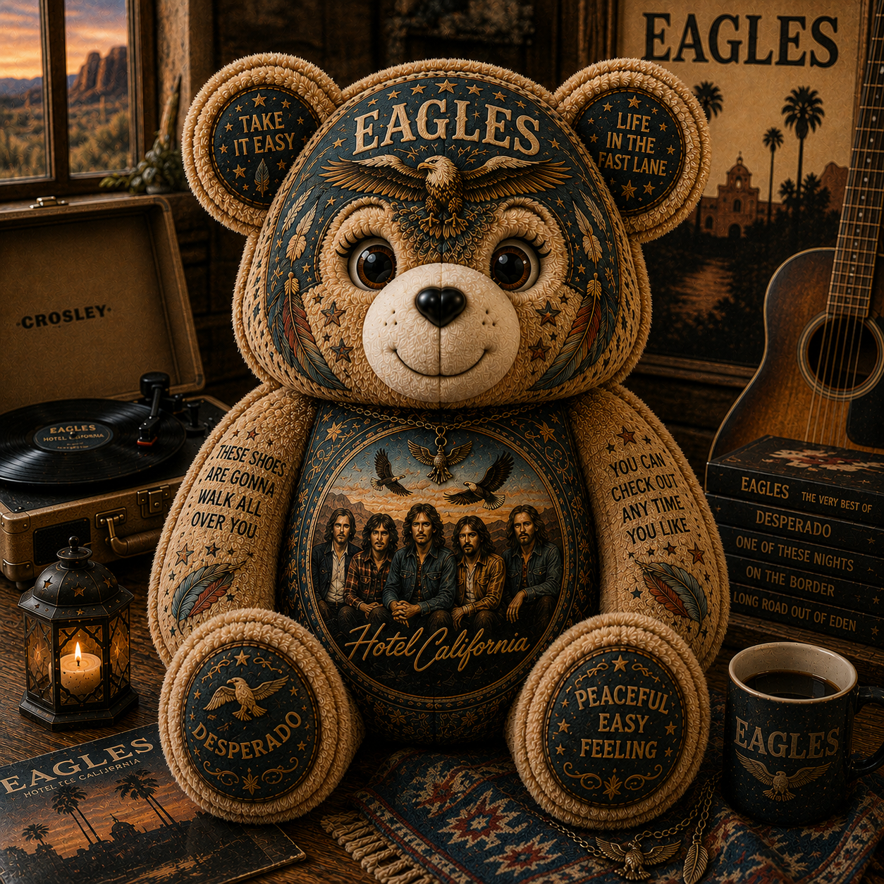 Eagles Hotel California Bear Custom Shaped Pillow – Classic Rock Music Lover Gift
