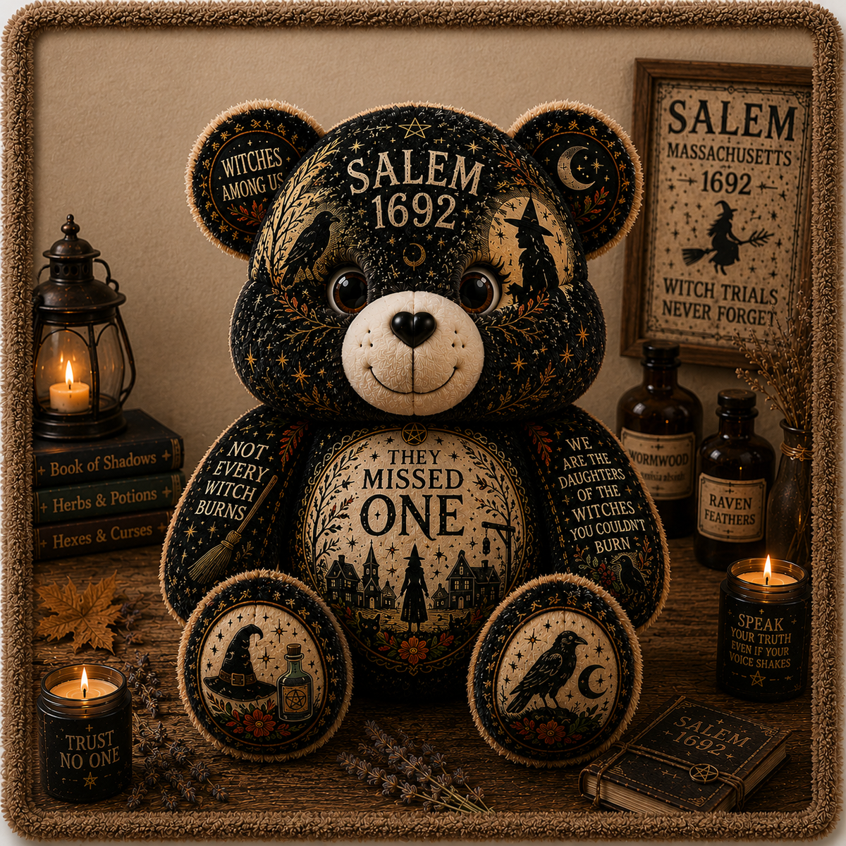 Salem 1692 They Missed One Bear Custom Shaped Pillow – Witch Gift for Halloween & Salem Witch Lovers