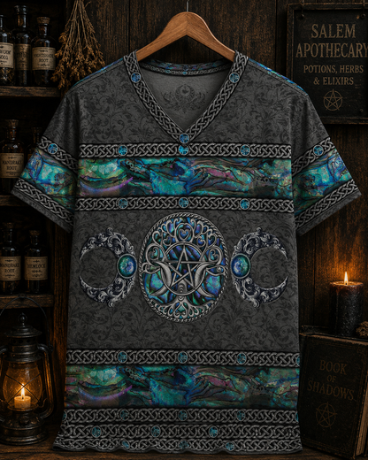 Triple Moon Pentacle , Mystical Pagan Shirt - Witchy Halloween Shirt