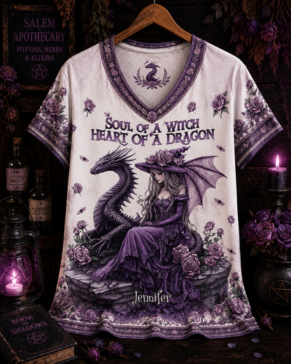 Soul Of A Witch Heart Of A Dragon All Over Print - Witchy Halloween Shirt