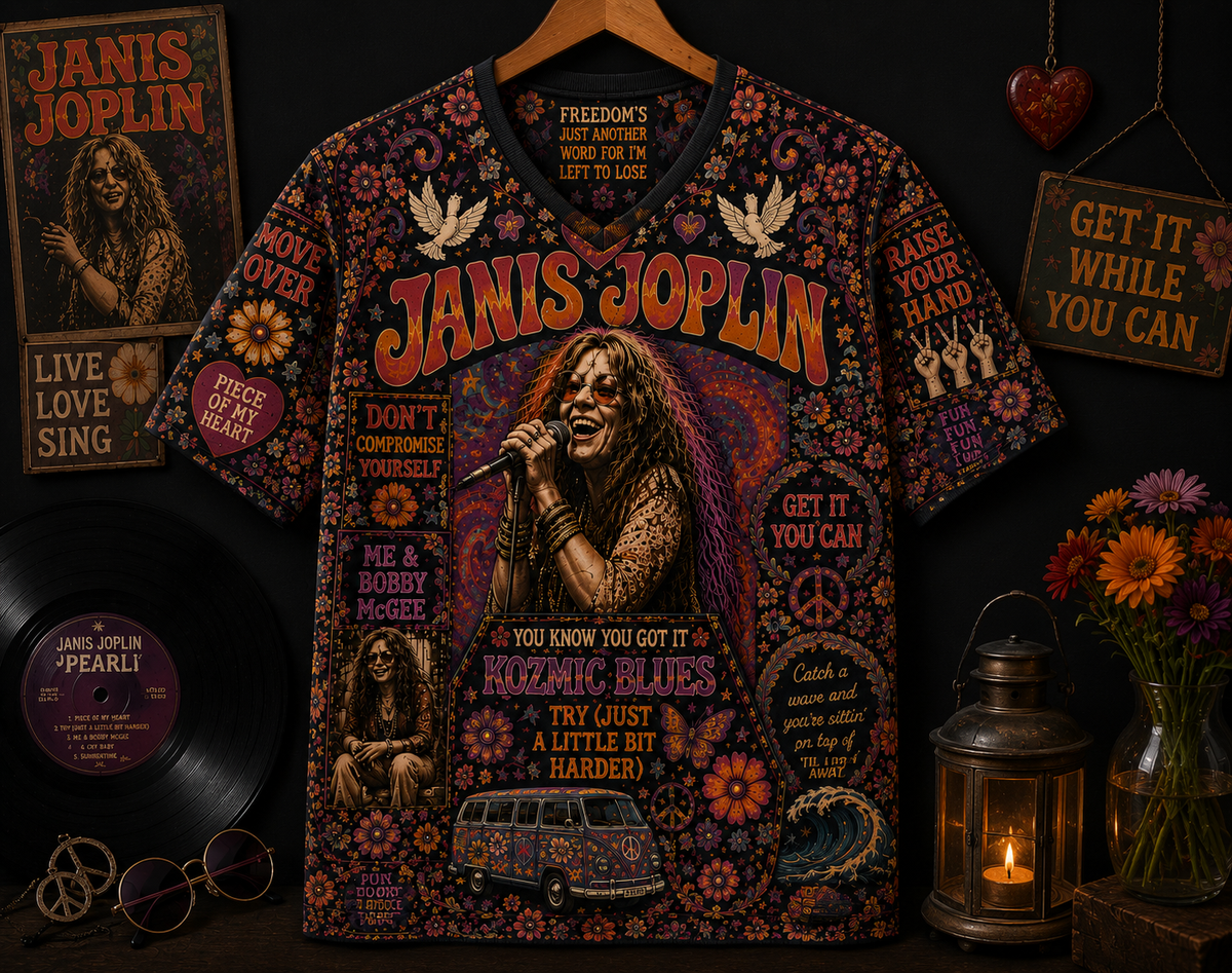 Janis Joplin Hippie Peace All Over Print - 60s 70s Music Lover Shirt