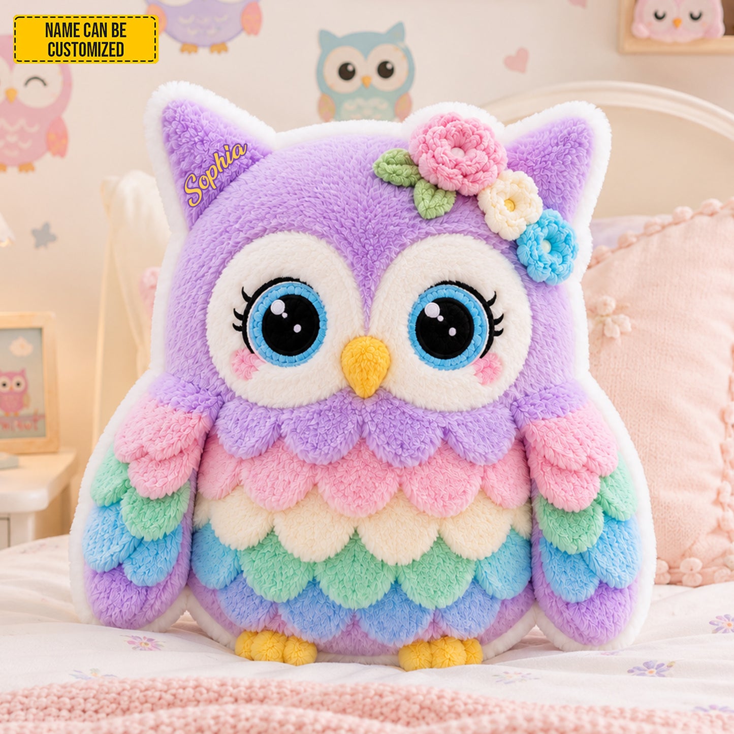 Personalized Colorful Owl Custom Shaped Pillow
