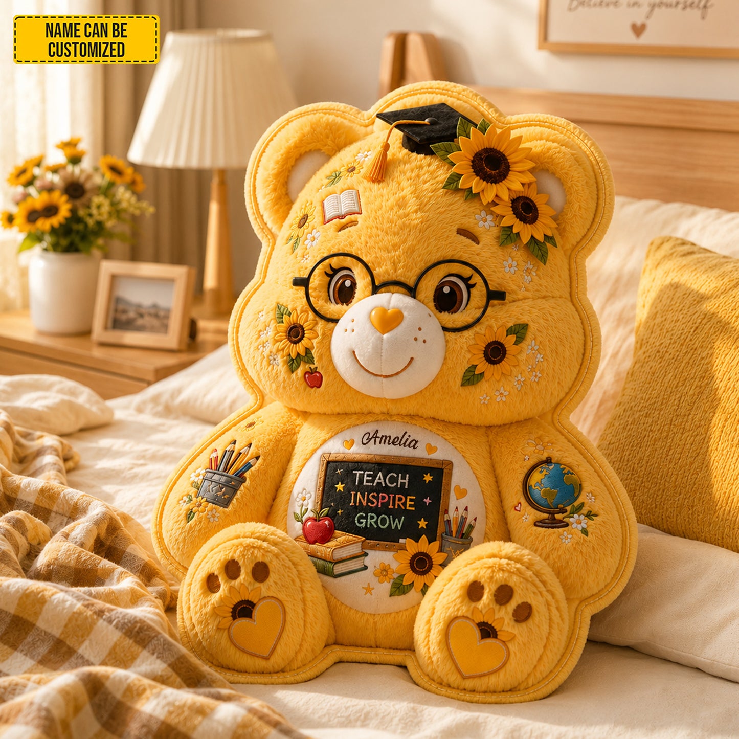 Personalized Teacher Bear Custom Shape Pillow