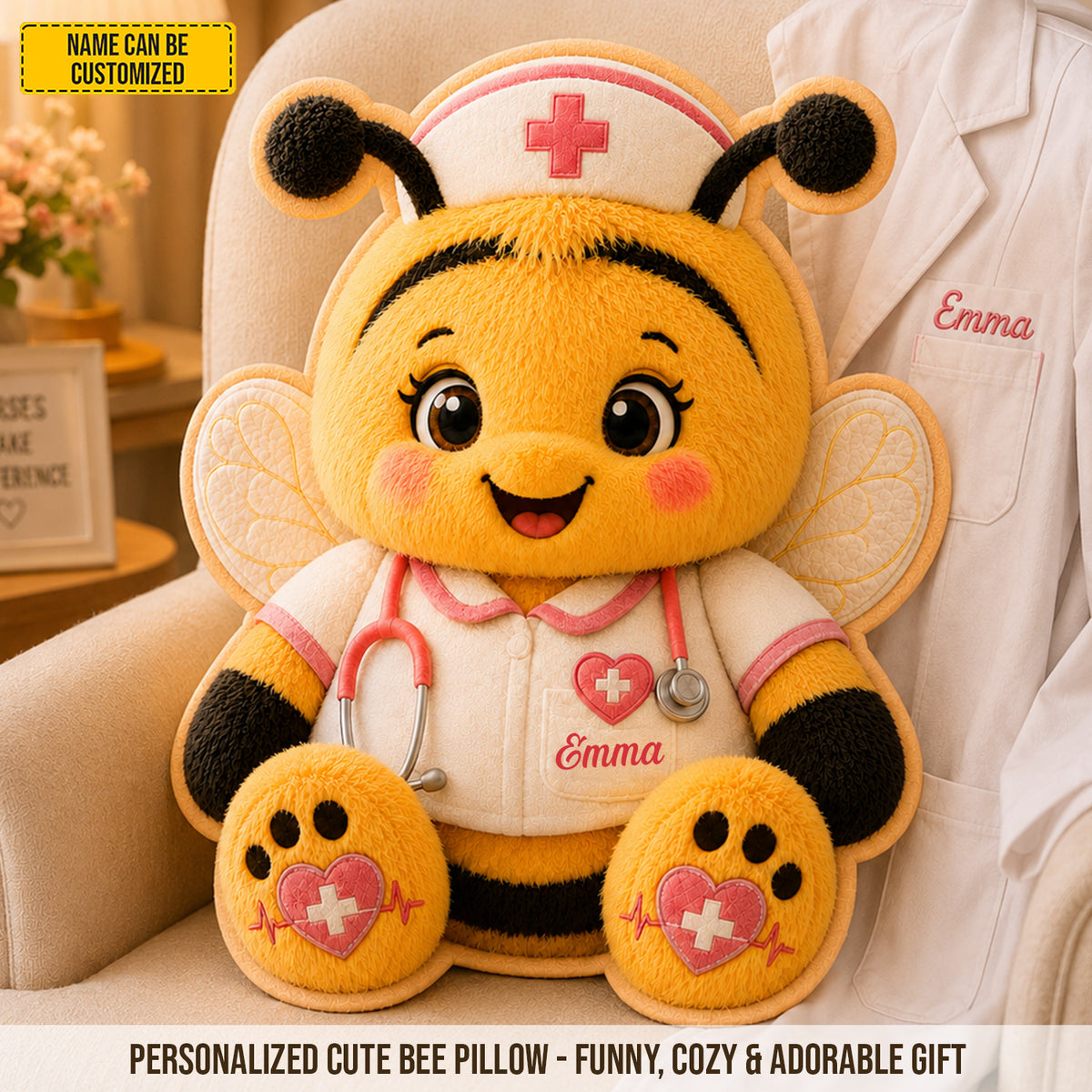 Personalized Nurse Bee Custom Shape Pillow