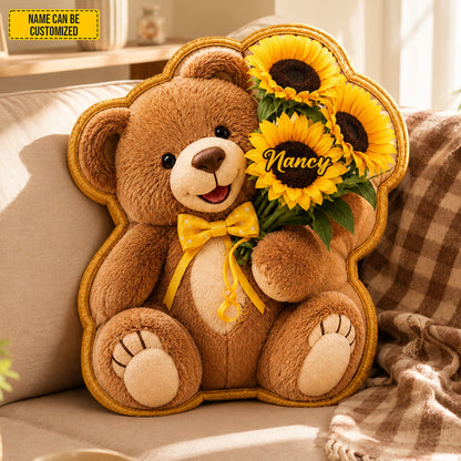 Personalized Bear with Sunflowers Custom Shaped Pillow