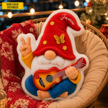 Personalized Peace, Love & Music Gnome Custom Shaped Pillow