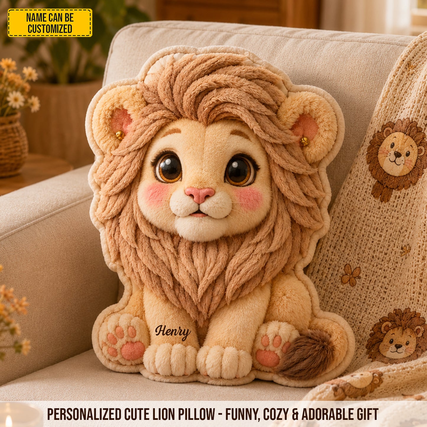 Personalized Cute Lion Custom Shaped Pillow