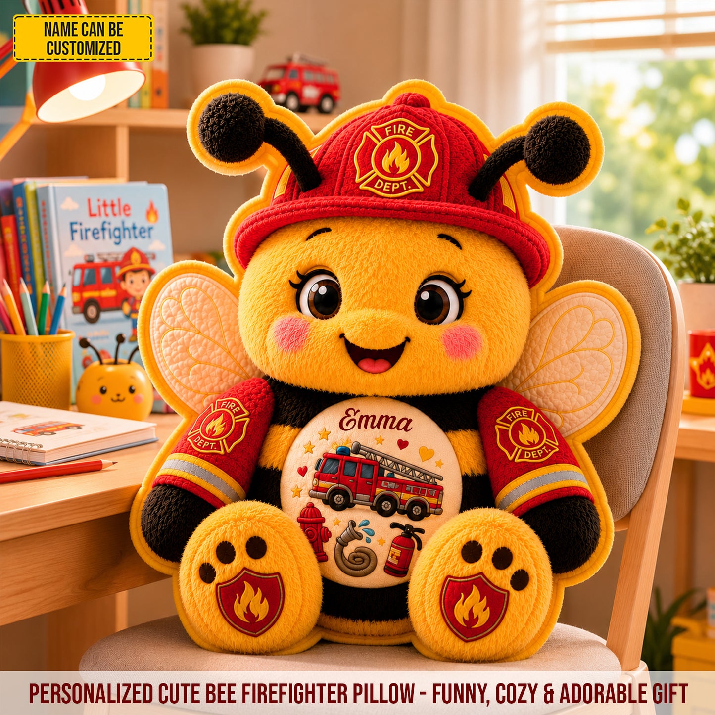Personalized Firefighter Bee Custom Shape Pillow