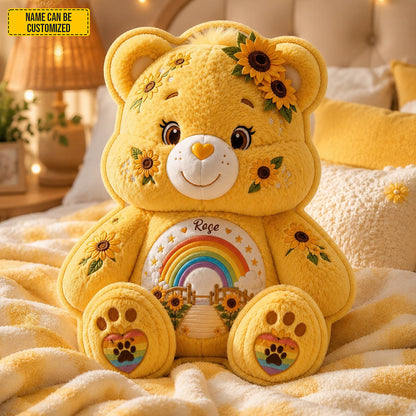 Personalized Sunflower Rainbow Bear Custom Shape Pillow