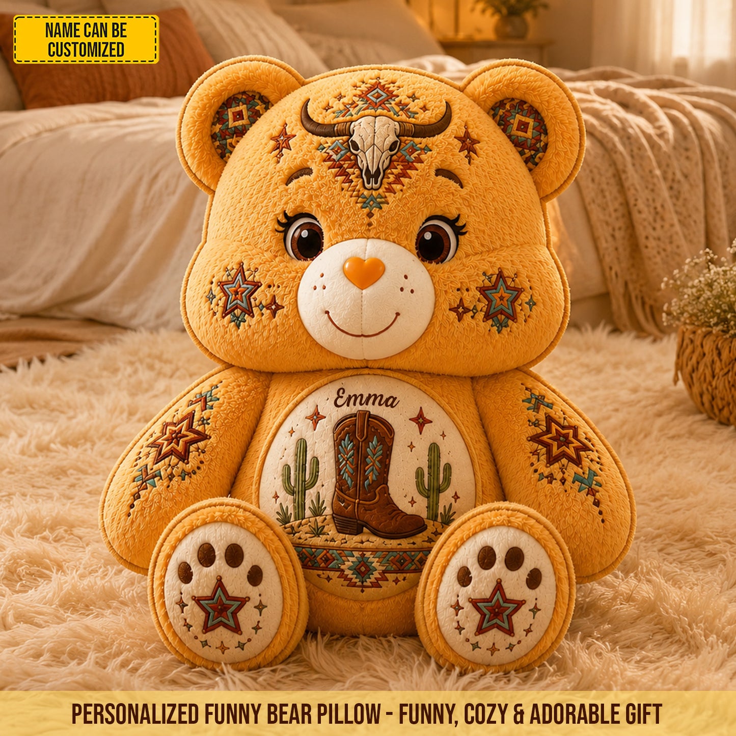 Personalized Western Cowboy Bear Custom Shaped Pillow