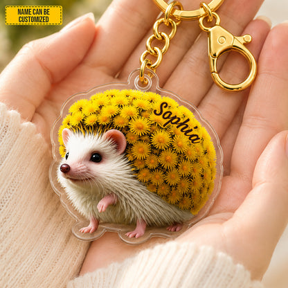 Personalized Cute Hedgehog Flower Keychain