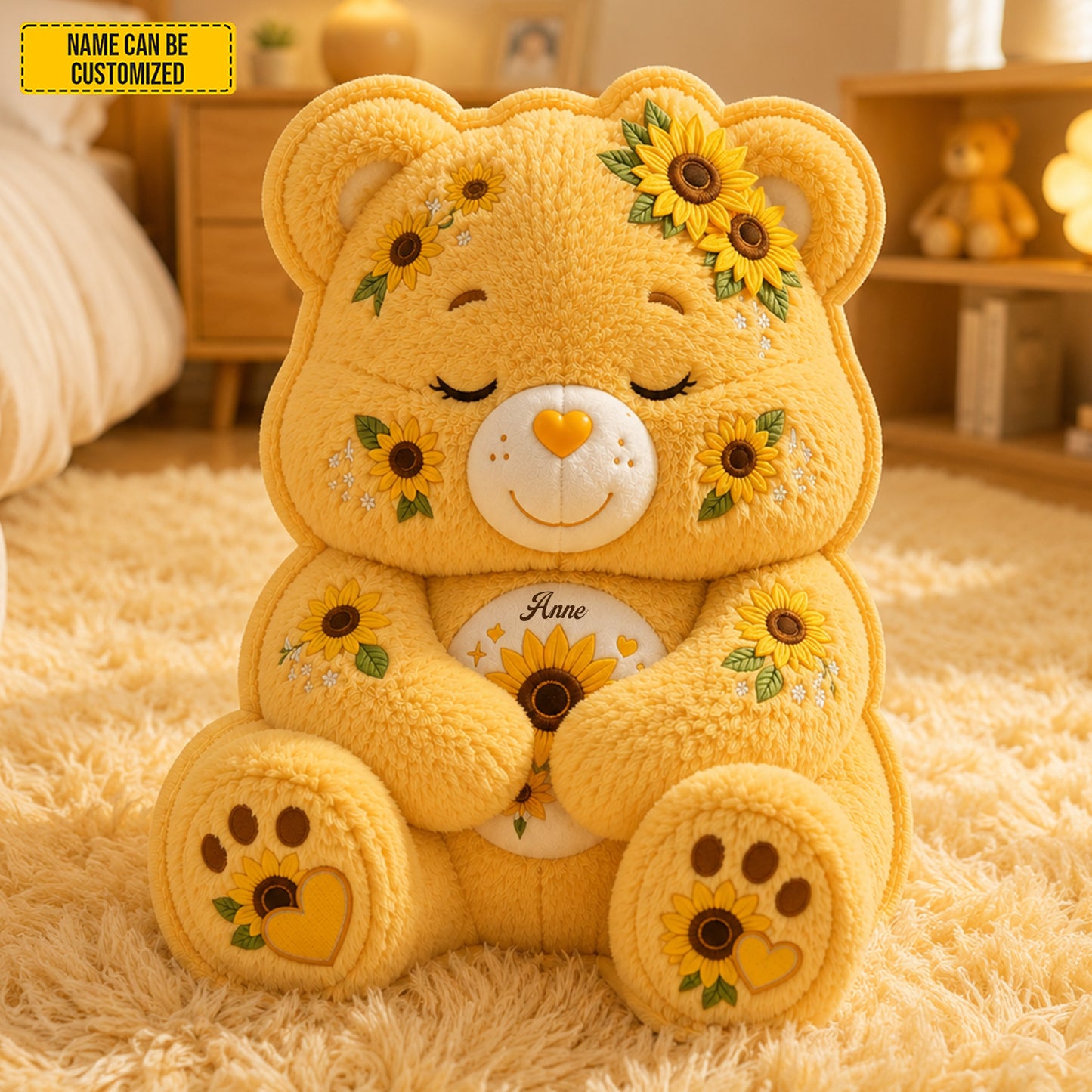 Personalized Sunflower Sleeping Bear Pillow