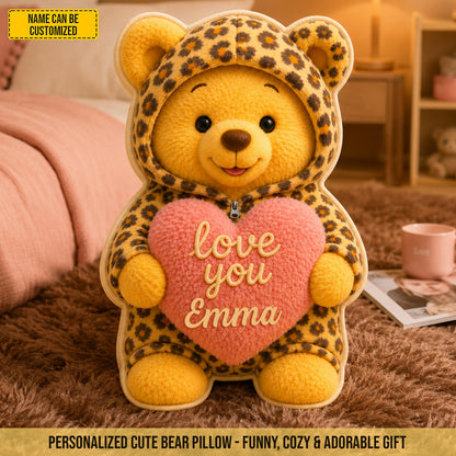 Personalized Love You Leopard Bear Custom Shaped Pillow