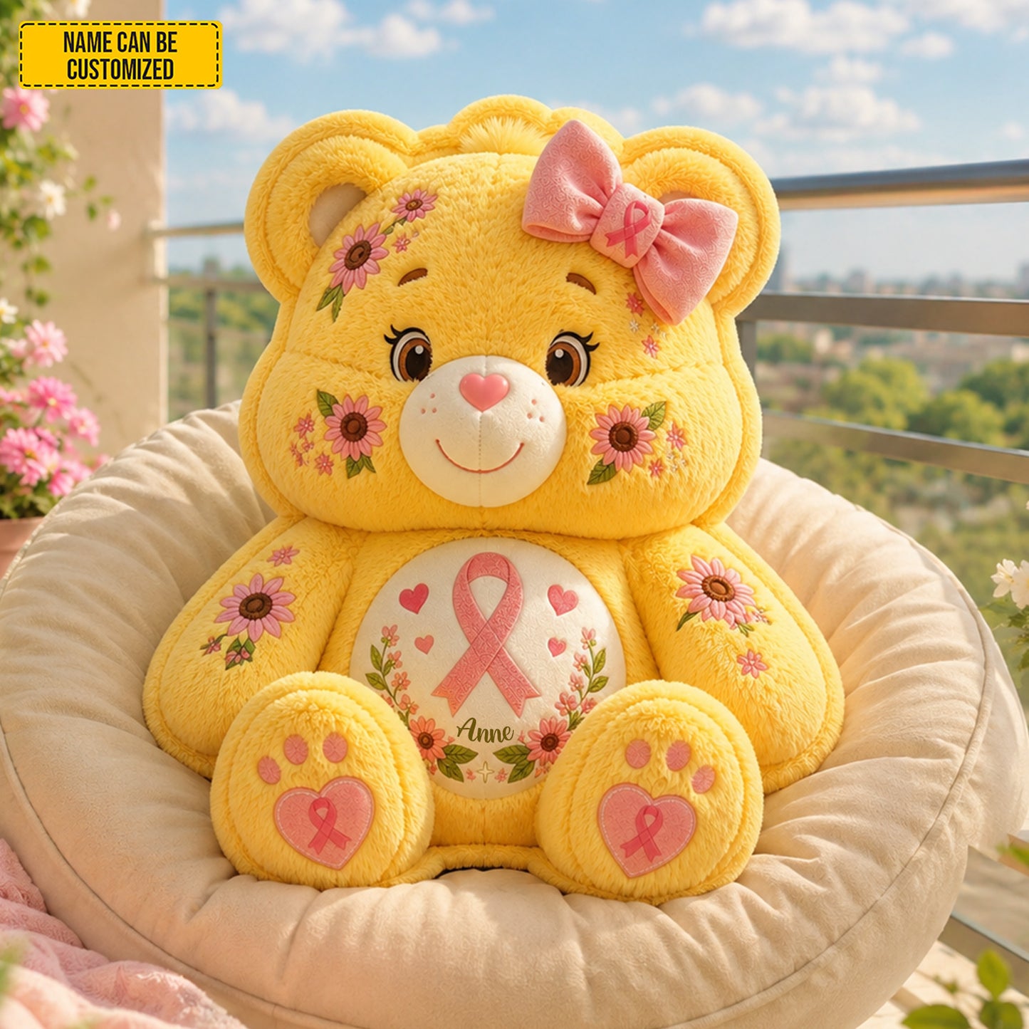 Personalized Pink Ribbon Bear Custom Shaped Pillow