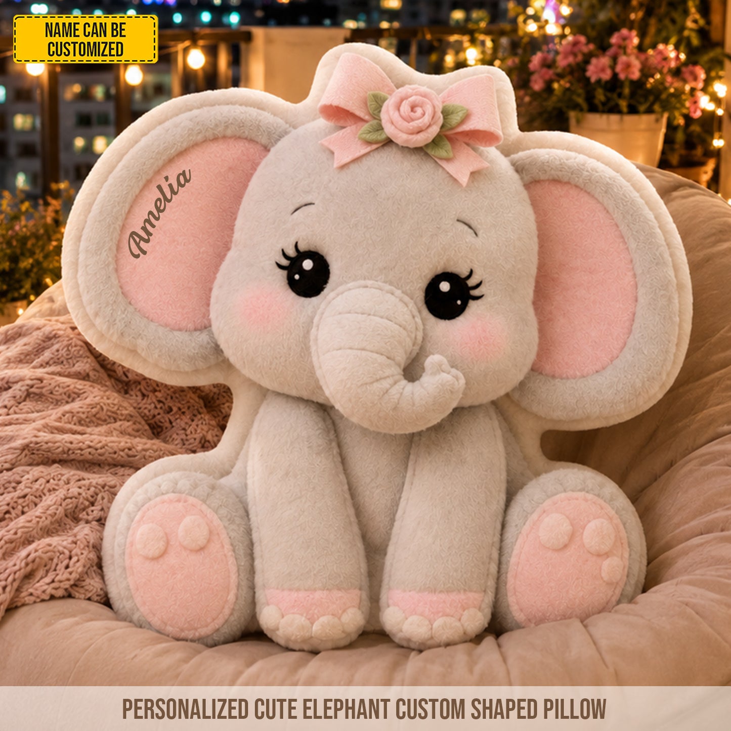 Personalized Cute Elephant Pillow