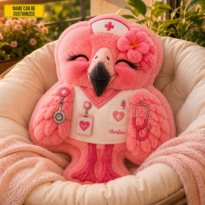 Personalized Nurse Flamingo Custom Shaped Pillow