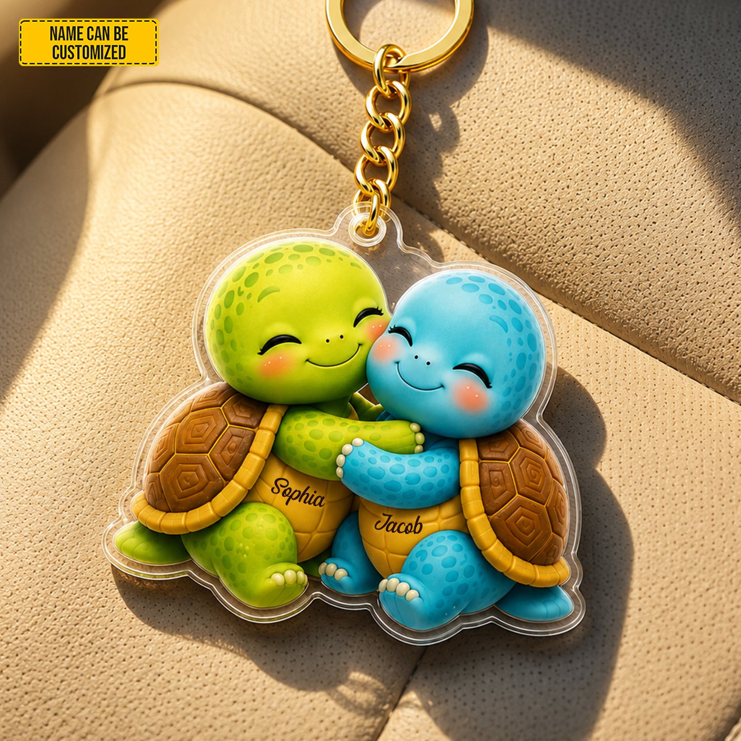 Personalized Cute Hugging Turtle Couple Keychain