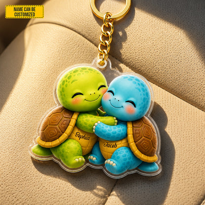 Personalized Cute Hugging Turtle Couple Keychain