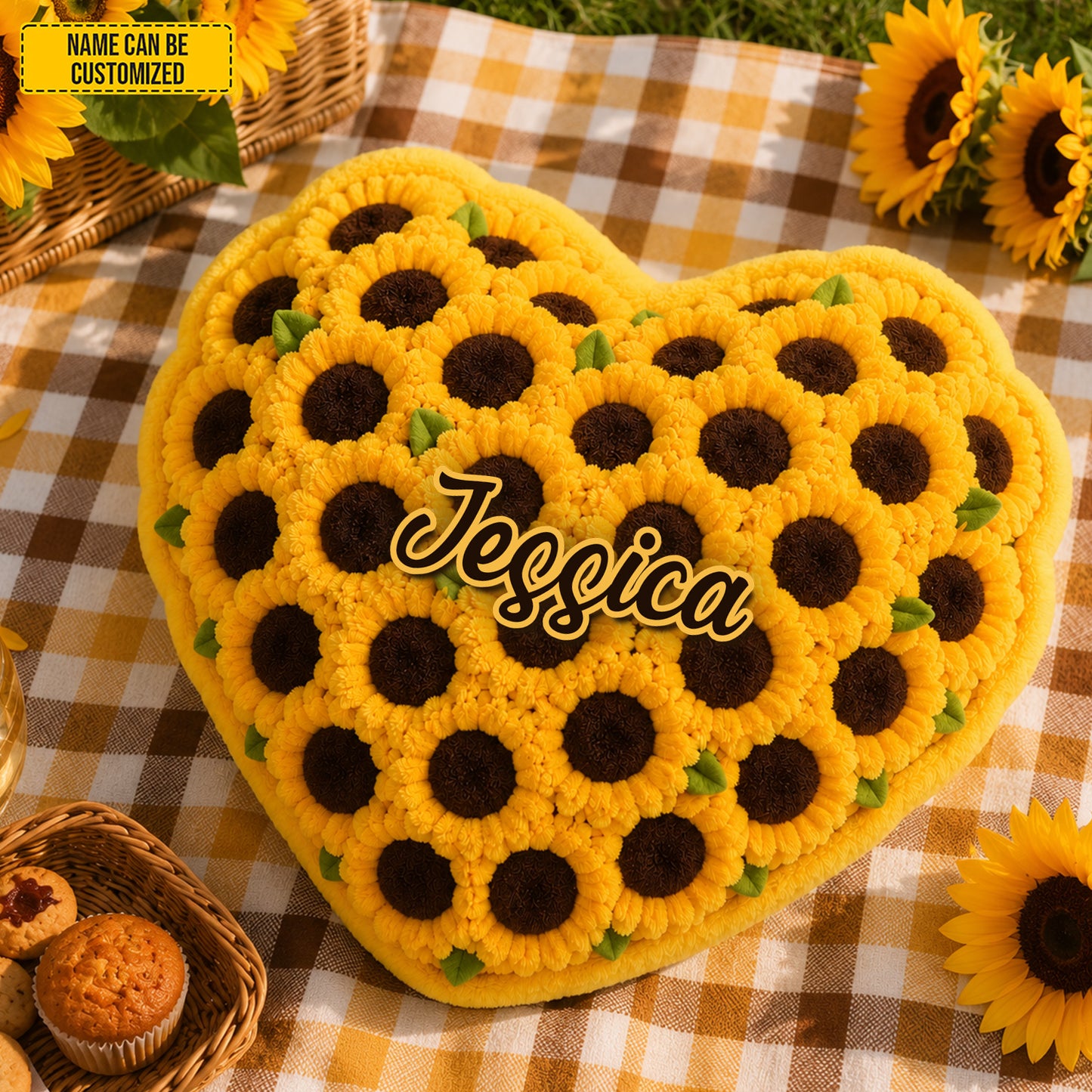 Personalized Sunflower Heart Custom Shape Pillow