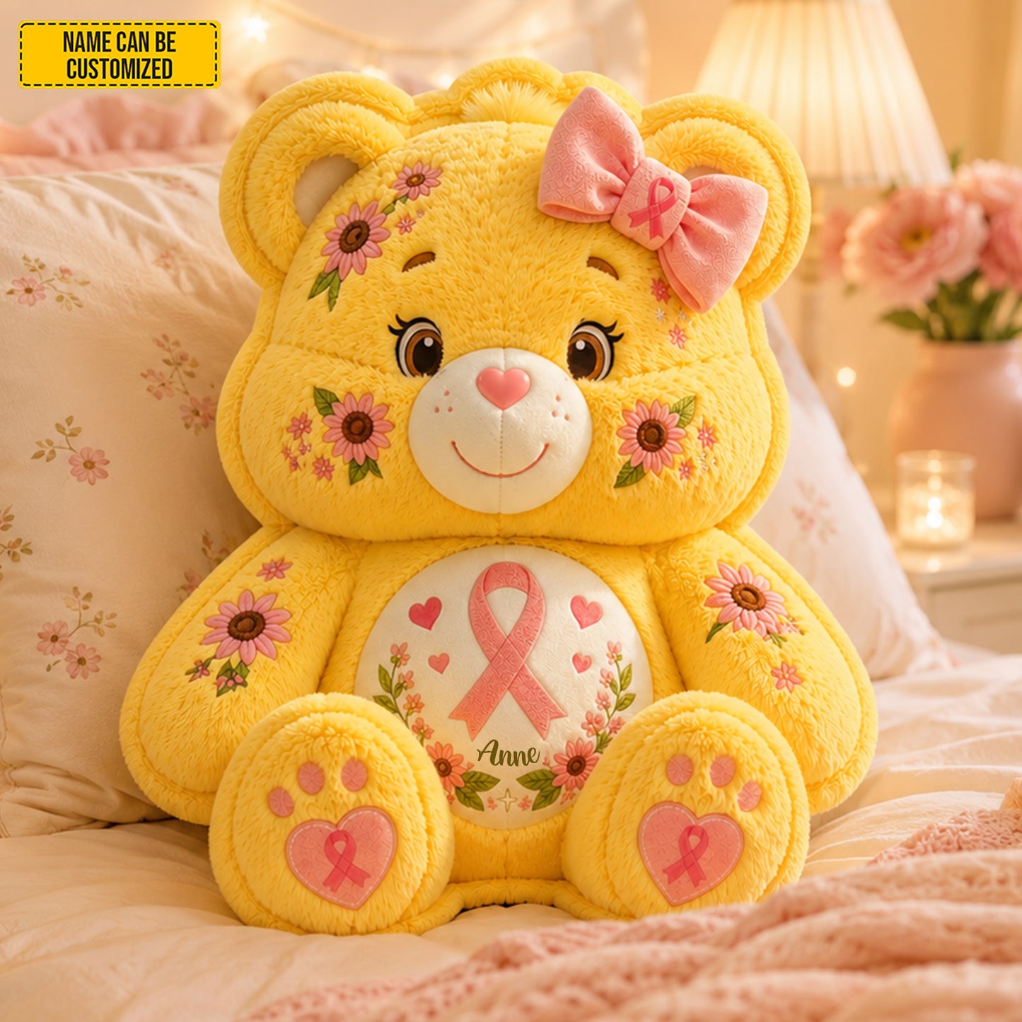 Personalized Pink Ribbon Bear Custom Shaped Pillow