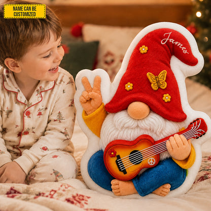 Personalized Peace, Love & Music Gnome Custom Shaped Pillow