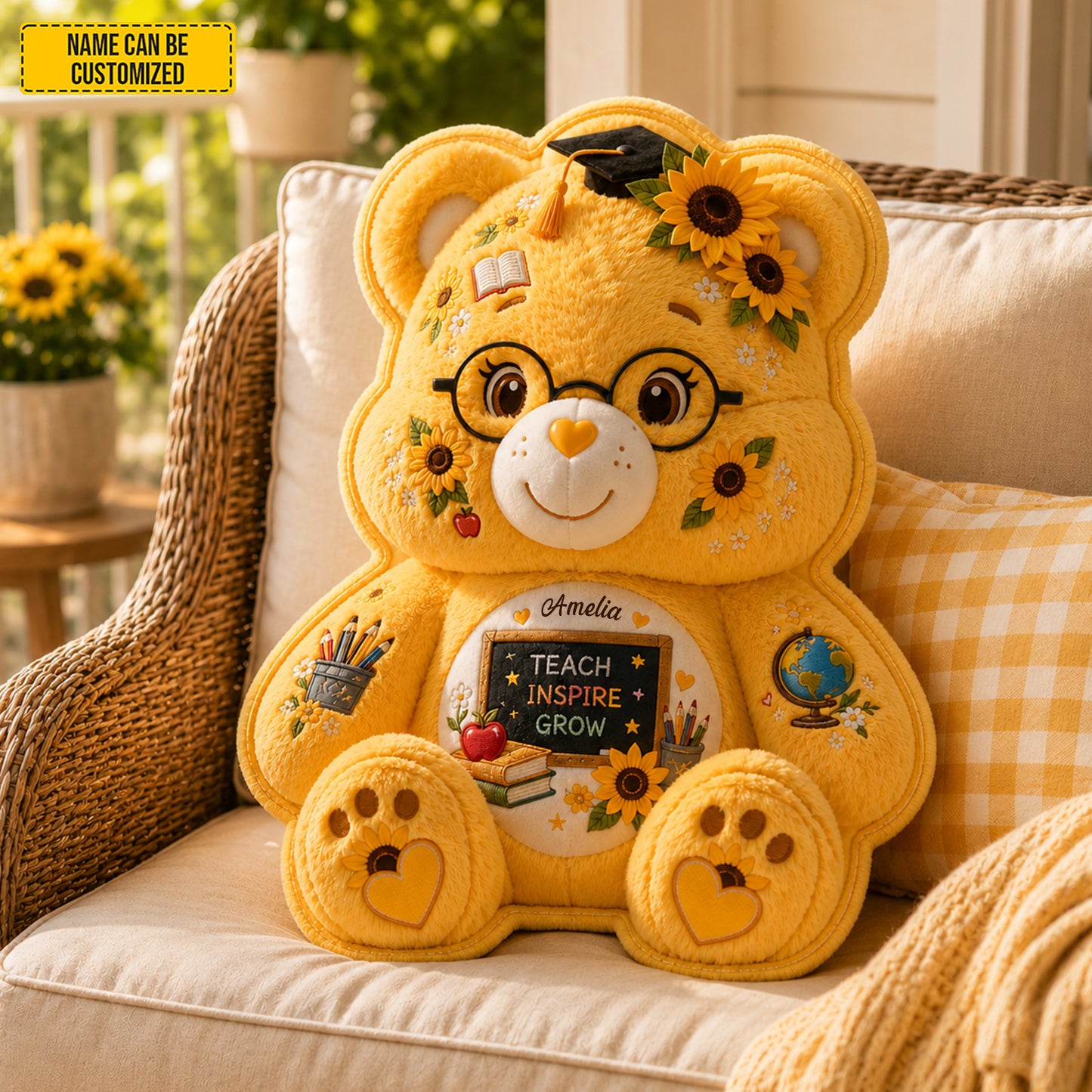 Personalized Teacher Bear Custom Shape Pillow