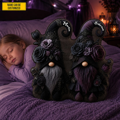 Personalized Gothic Witch Gnome Couple Pillow