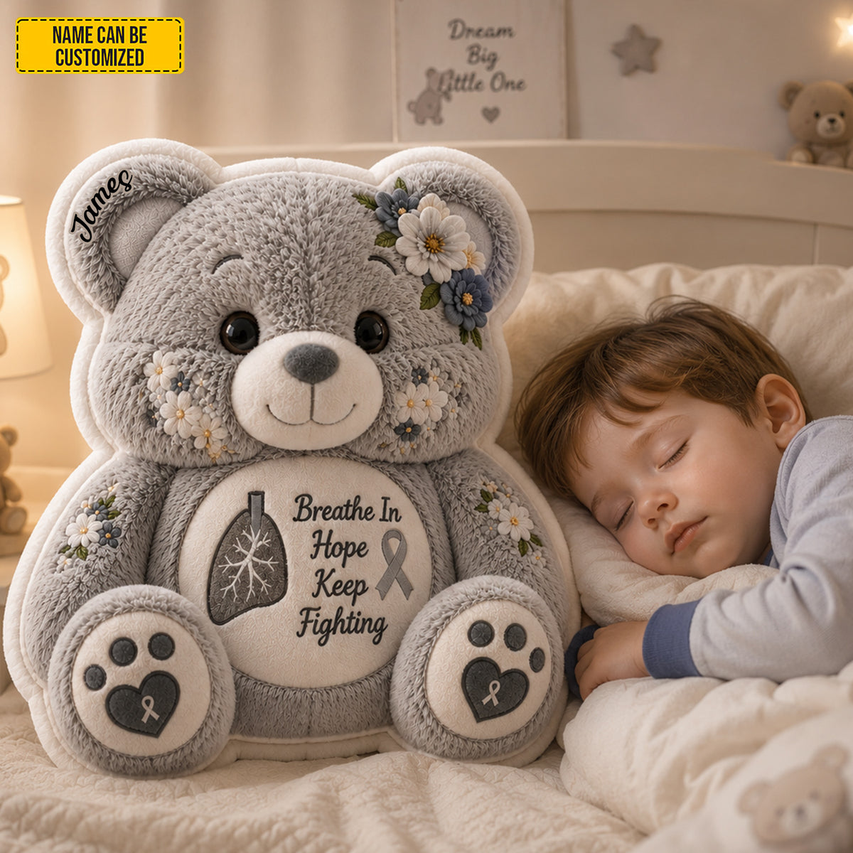 Personalized Lung Cancer Bear Pillow
