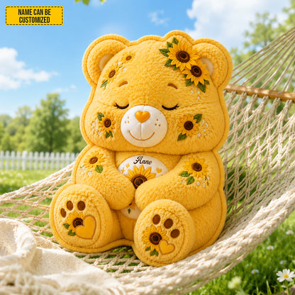 Personalized Sunflower Sleeping Bear Pillow