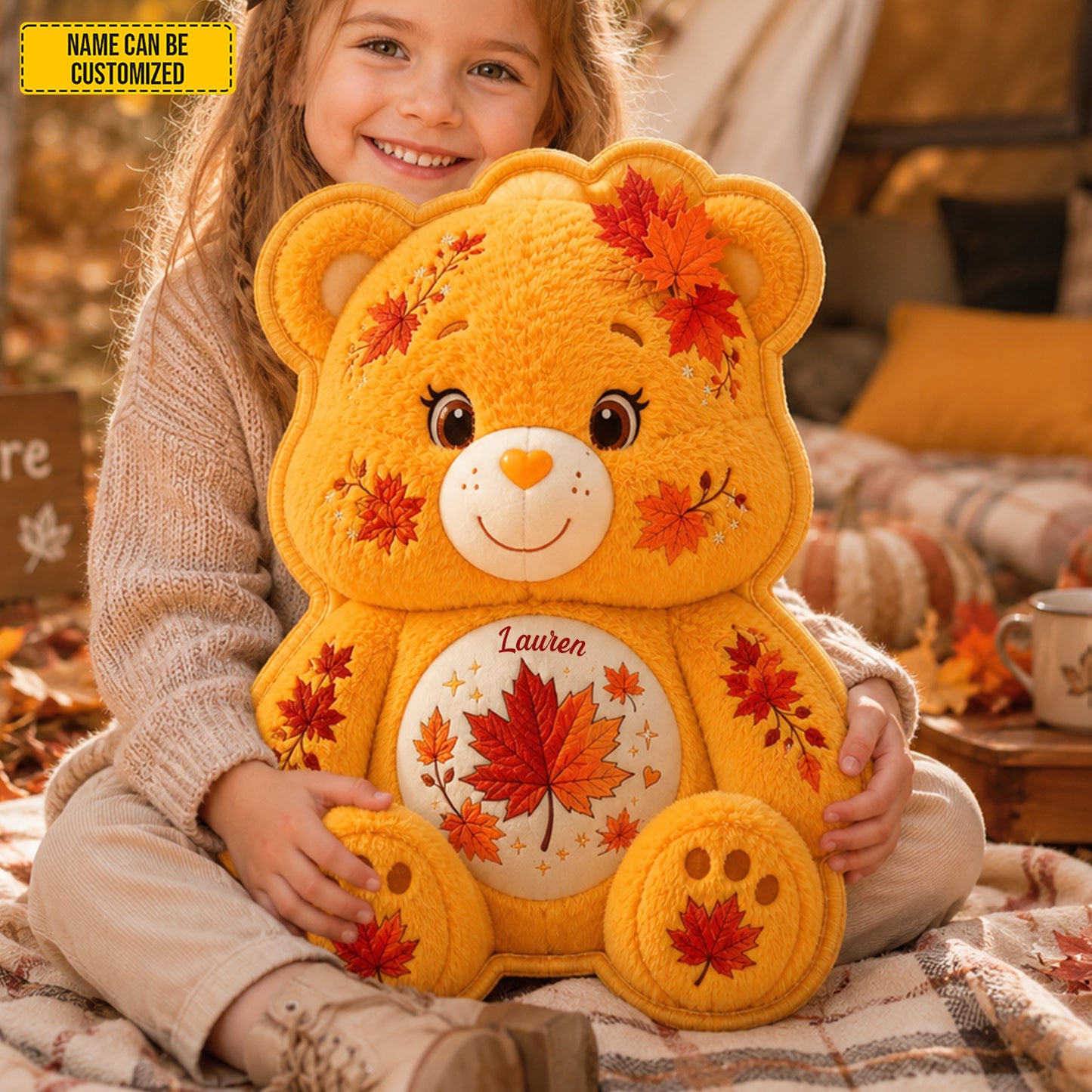 Personalized Autumn Maple Bear Custom Shape Pillow