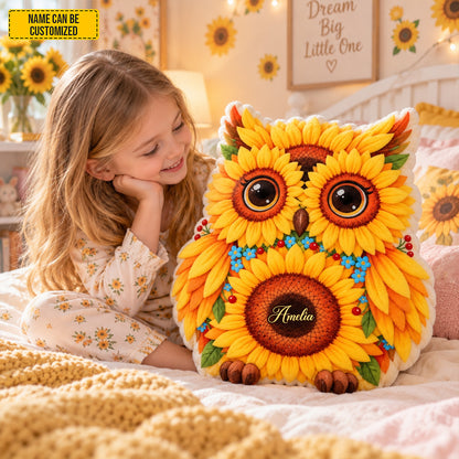 Personalized Sunflower Owl Pillow – Custom Name Gift