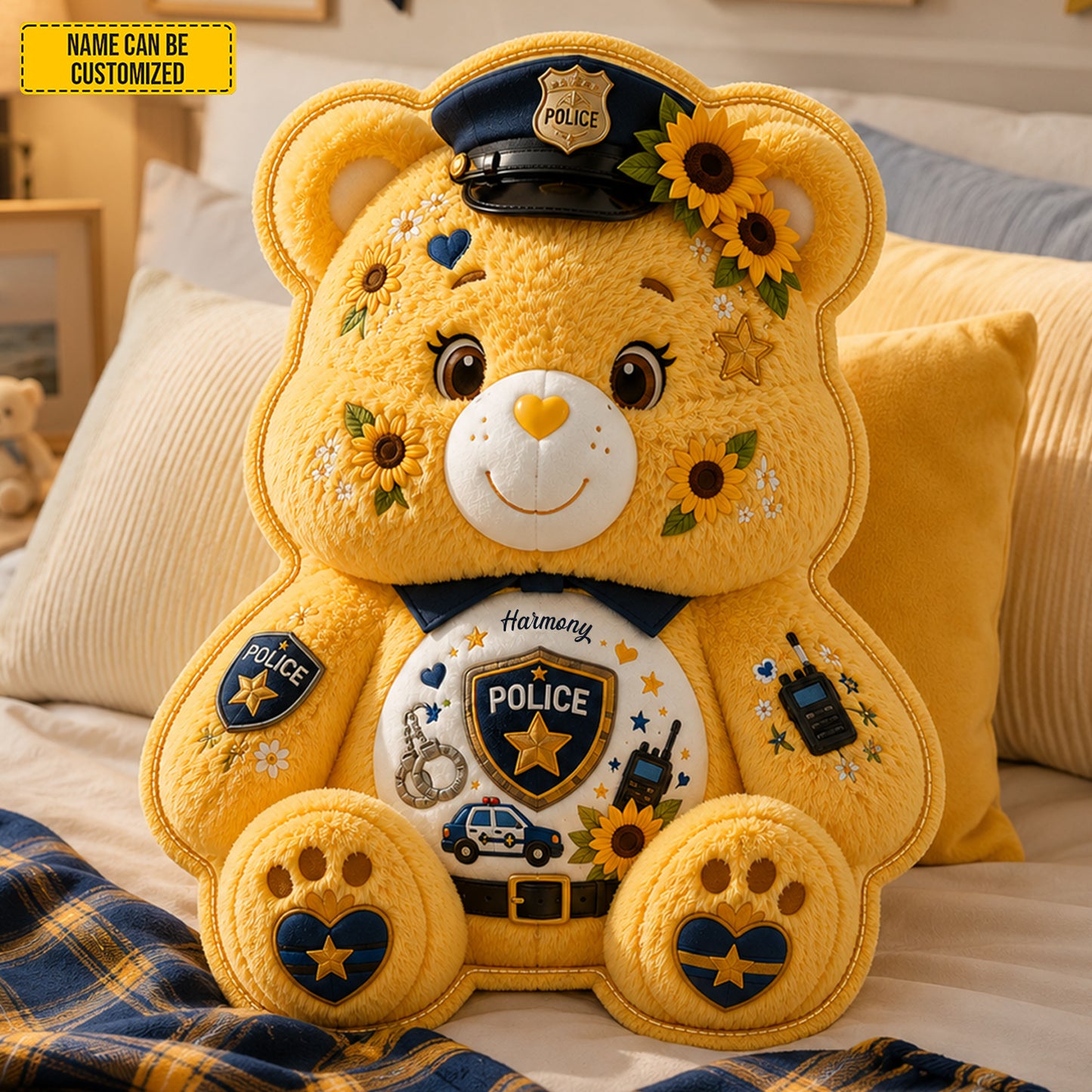 Personalized Police Bear Custom Shape Pillow