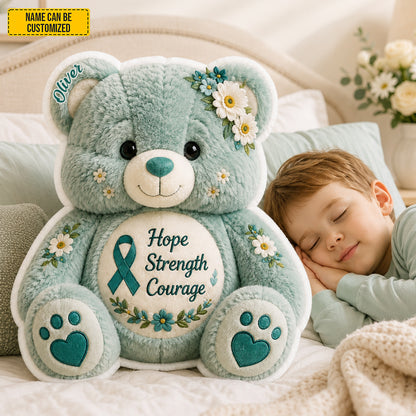 Personalized Ovarian Cancer Bear Pillow