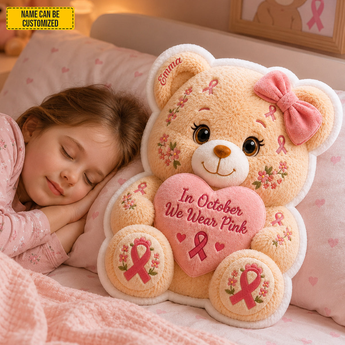 We Wear Pink - Personalized Bear Pillow