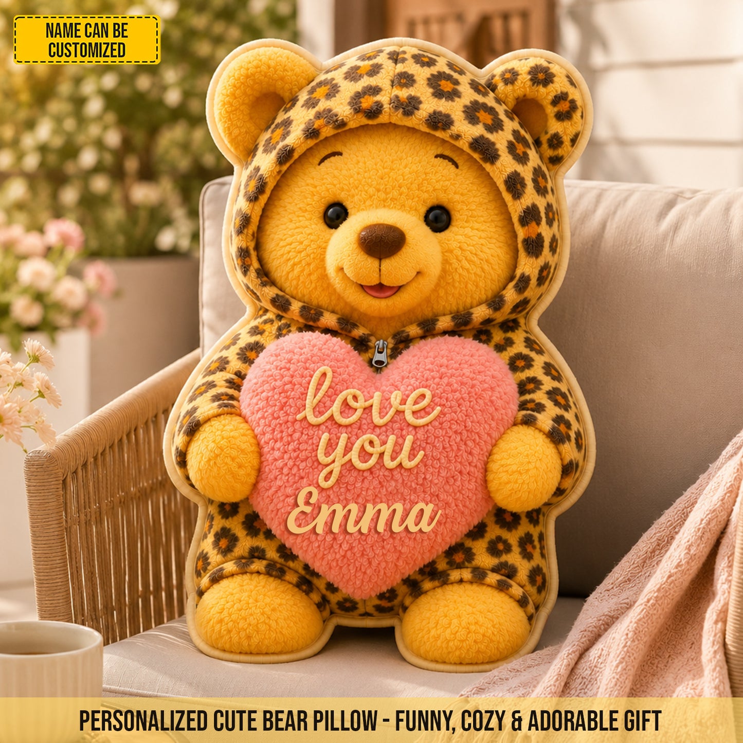 Personalized Love You Leopard Bear Custom Shaped Pillow