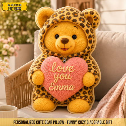 Personalized Love You Leopard Bear Custom Shaped Pillow