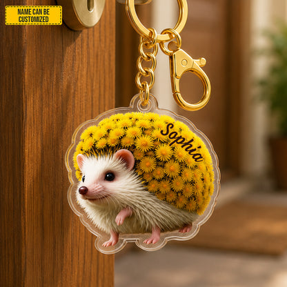 Personalized Cute Hedgehog Flower Keychain