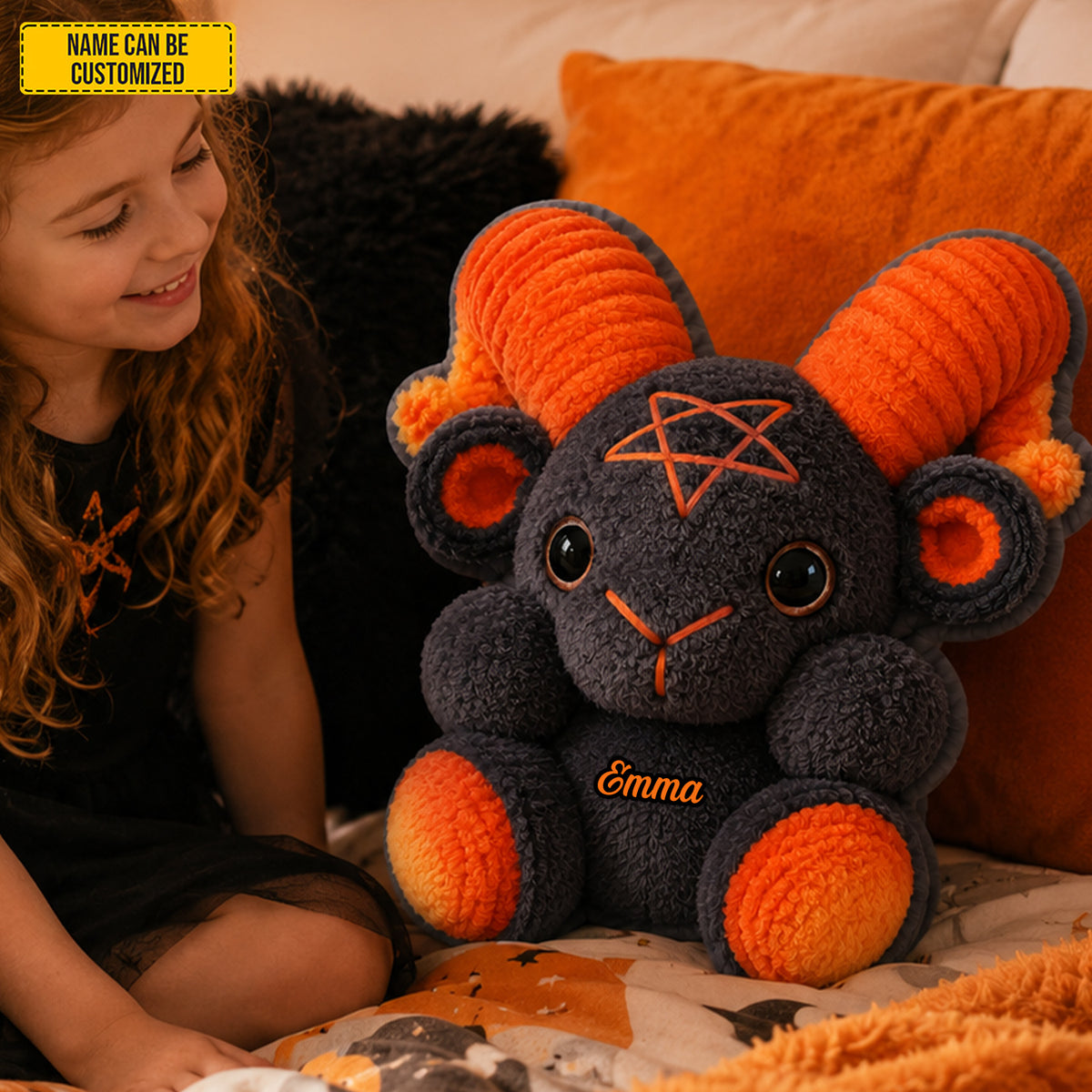 Personalized Spooky Black Goat Pillow