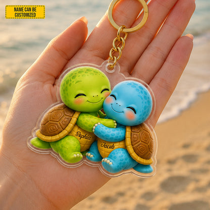Personalized Cute Hugging Turtle Couple Keychain