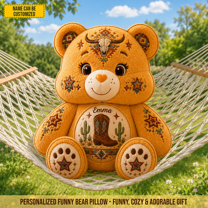 Personalized Western Cowboy Bear Custom Shaped Pillow