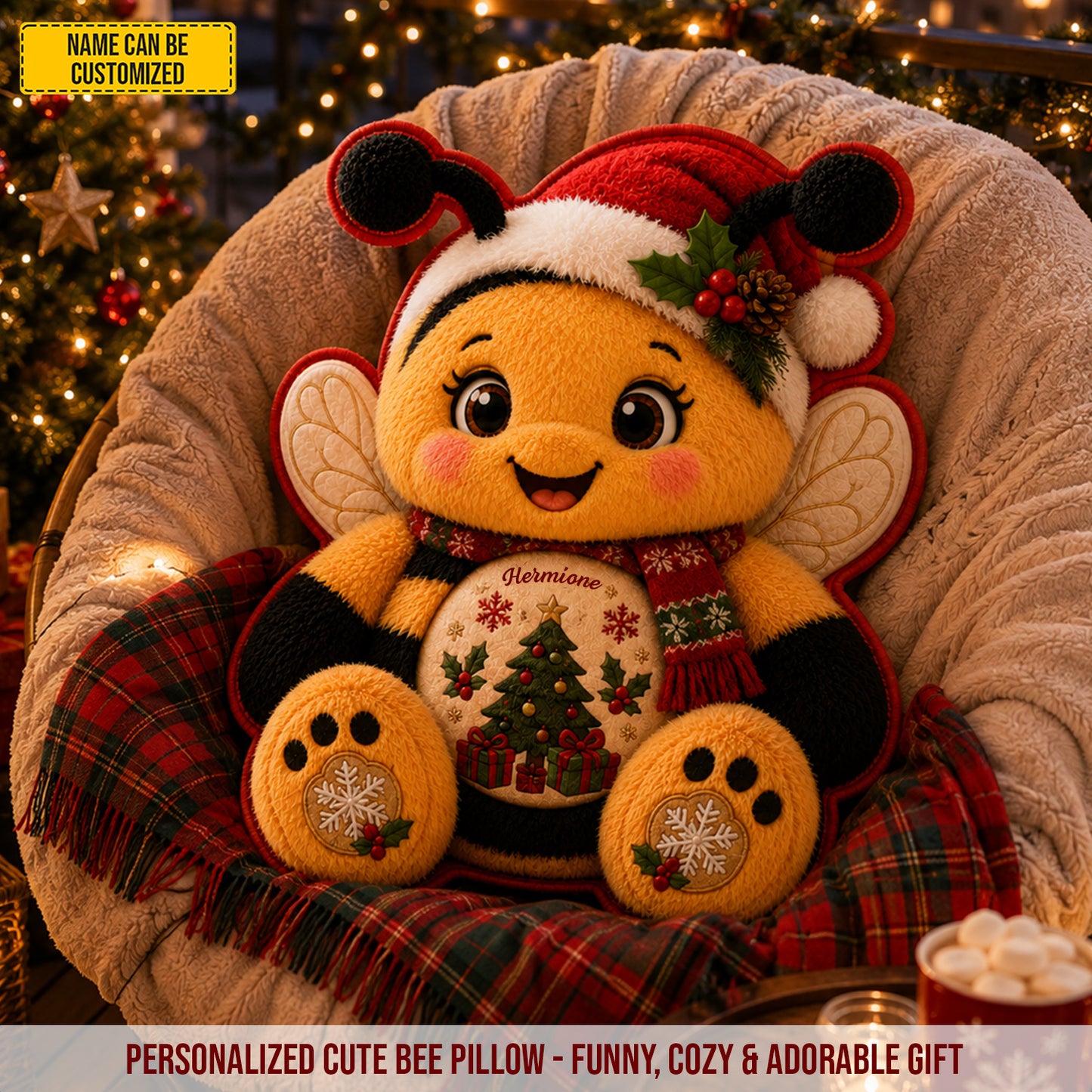 Personalized Christmas Bee Pillow