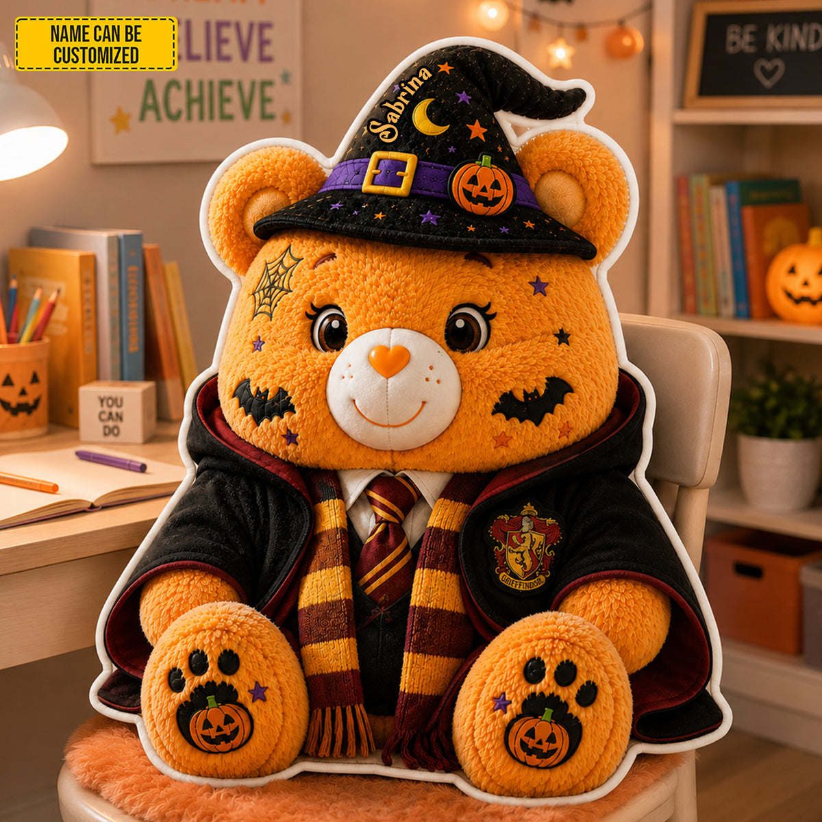 Personalized Halloween Wizard Bear Shape Pillow