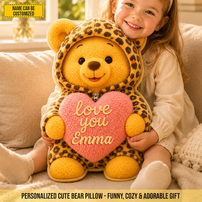 Personalized Love You Leopard Bear Custom Shaped Pillow