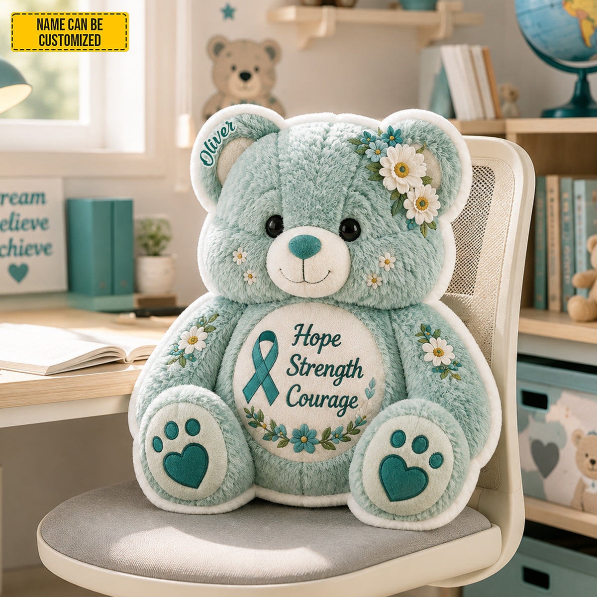 Personalized Ovarian Cancer Bear Pillow